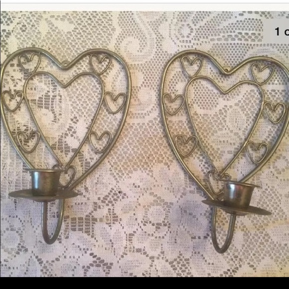 Vintage Heart Shaped Metal Candle Holders Sconces
